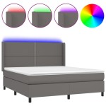vidaXL Pat cu arcuri, saltea și LED, gri, 180x200 cm, piele ecologică