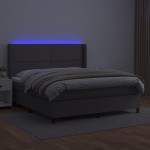 vidaXL Pat cu arcuri, saltea și LED, gri, 180x200 cm, piele ecologică