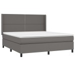 vidaXL Pat cu arcuri, saltea și LED, gri, 180x200 cm, piele ecologică