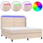 vidaXL Pat cu arcuri, cu saltea și LED cappuccino 180x200 cm piele eco vidaXL Pat cu arcuri, cu saltea și LED cappuccino 180x200 cm piele eco