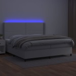 vidaXL Pat cu arcuri, saltea și LED, alb, 200x200 cm, piele ecologică vidaXL Pat cu arcuri, saltea și LED, alb, 200x200 cm, piele ecologică