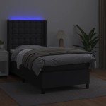 vidaXL Pat cu arcuri, saltea și LED, negru, 80x200 cm, piele ecologică