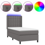 vidaXL Pat cu arcuri, saltea și LED, gri, 90x190 cm, piele ecologică