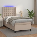 vidaXL Pat cu arcuri, cu saltea și LED cappuccino 90x190 cm, piele eco vidaXL Pat cu arcuri, cu saltea și LED cappuccino 90x190 cm, piele eco