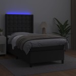 vidaXL Pat cu arcuri, saltea și LED, negru, 90x200 cm, piele ecologică