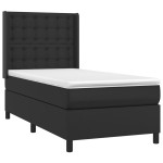 vidaXL Pat cu arcuri, saltea și LED, negru, 90x200 cm, piele ecologică