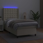 vidaXL Pat cu arcuri, saltea și LED, crem, 100x200 cm, piele ecologică