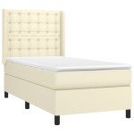 vidaXL Pat cu arcuri, saltea și LED, crem, 100x200 cm, piele ecologică