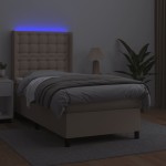 vidaXL Pat cu arcuri, cu saltea și LED cappuccino 100x200 cm piele eco vidaXL Pat cu arcuri, cu saltea și LED cappuccino 100x200 cm piele eco