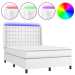 vidaXL Pat cu arcuri, cu saltea & LED, alb, 140x190 cm, piele eco vidaXL Pat cu arcuri, cu saltea & LED, alb, 140x190 cm, piele eco