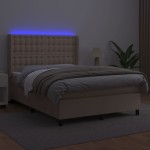 vidaXL Pat cu arcuri, cu saltea și LED cappuccino 140x190 cm piele eco vidaXL Pat cu arcuri, cu saltea și LED cappuccino 140x190 cm piele eco