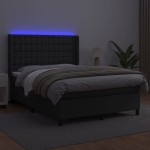 vidaXL Pat cu arcuri, saltea și LED, negru, 140x200 cm, piele eco vidaXL Pat cu arcuri, saltea și LED, negru, 140x200 cm, piele eco
