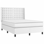 vidaXL Pat cu arcuri, saltea și LED, alb, 140x200 cm, piele eco