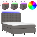 vidaXL Pat cu arcuri, saltea și LED, gri, 140x200 cm, piele eco