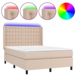 vidaXL Pat cu arcuri, saltea și LED, cappuccino, 140x200cm, piele eco