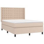 vidaXL Pat cu arcuri, saltea și LED, cappuccino, 140x200cm, piele eco
