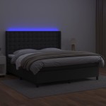 vidaXL Pat cu arcuri, saltea și LED, negru, 160x200cm, piele ecologică
