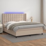 vidaXL Pat cu arcuri, cu saltea și LED, cappuccino 160x200cm piele eco vidaXL Pat cu arcuri, cu saltea și LED, cappuccino 160x200cm piele eco