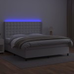 vidaXL Pat cu arcuri, saltea și LED, alb, 180x200 cm, piele ecologică