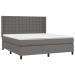 vidaXL Pat cu arcuri, saltea și LED, gri, 180x200 cm, piele ecologică