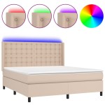 vidaXL Pat cu arcuri, cu saltea și LED cappuccino 180x200 cm piele eco vidaXL Pat cu arcuri, cu saltea și LED cappuccino 180x200 cm piele eco