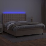 vidaXL Pat cu arcuri, cu saltea și LED cappuccino 180x200 cm piele eco vidaXL Pat cu arcuri, cu saltea și LED cappuccino 180x200 cm piele eco