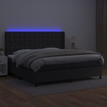 vidaXL Pat cu arcuri, saltea și LED, negru, 200x200cm, piele ecologică
