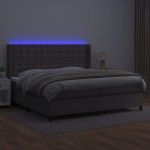 vidaXL Pat cu arcuri, saltea și LED, gri, 200x200 cm, piele ecologică