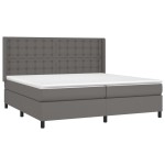 vidaXL Pat cu arcuri, saltea și LED, gri, 200x200 cm, piele ecologică