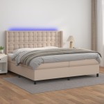 vidaXL Pat cu arcuri, cu saltea și LED cappuccino 200x200 cm piele eco vidaXL Pat cu arcuri, cu saltea și LED cappuccino 200x200 cm piele eco