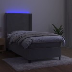 vidaXL Pat cu arcuri, saltea și LED, gri deschis, 90x200 cm, catifea
