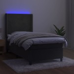 vidaXL Pat cu arcuri, saltea și LED, gri închis, 90x200 cm, catifea