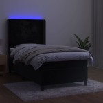 vidaXL Pat cu arcuri, saltea și LED, negru, 90x200 cm, catifea vidaXL Pat cu arcuri, saltea și LED, negru, 90x200 cm, catifea