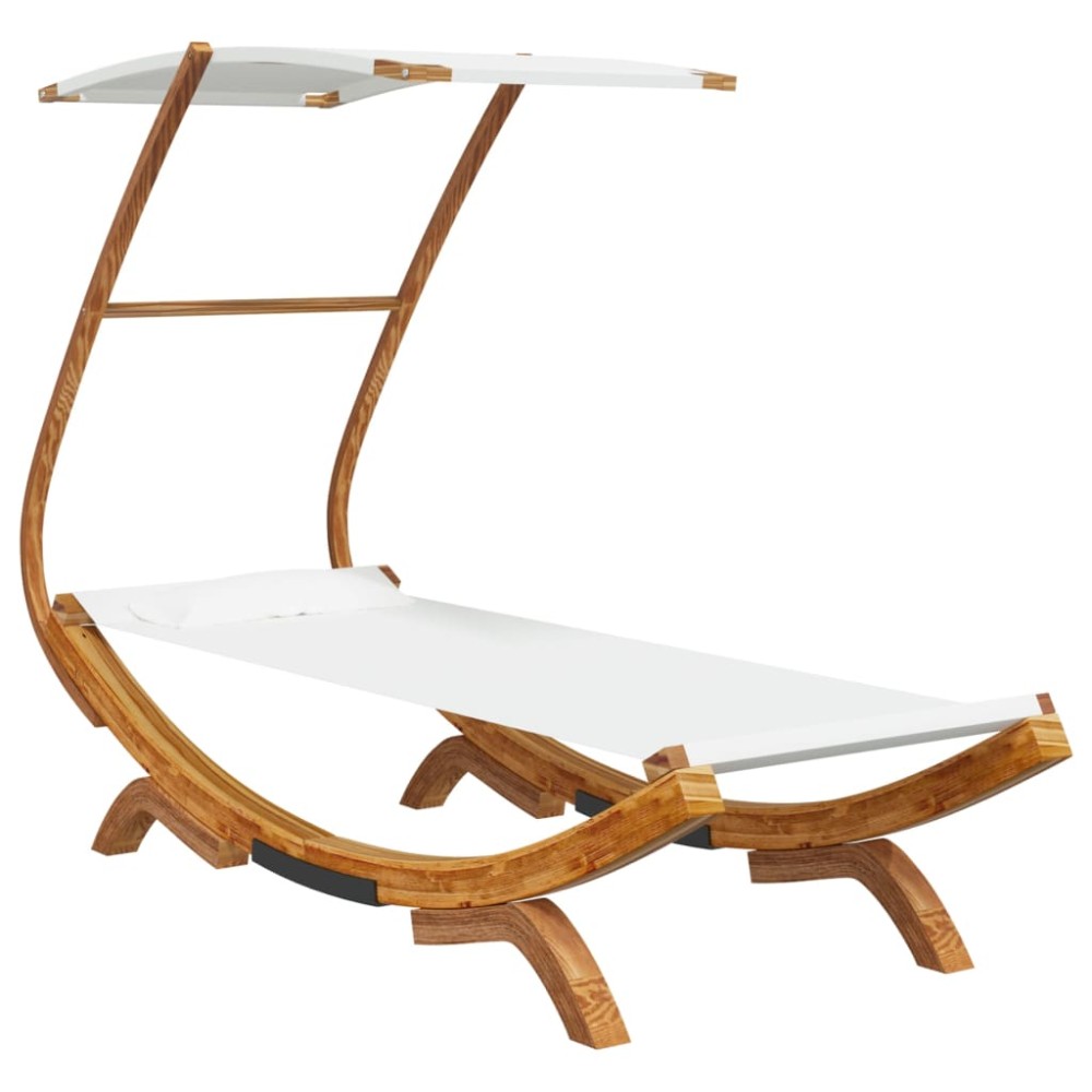 vidaXL Pat de exterior cu baldachin, crem, 100x190x134 cm, lemn masiv