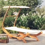 vidaXL Pat de exterior cu baldachin, crem, 100x190x134 cm, lemn masiv vidaXL Pat de exterior cu baldachin, crem, 100x190x134 cm, lemn masiv