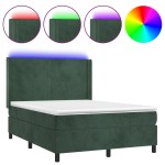 vidaXL Pat cu arcuri, saltea și LED, verde închis, 140x190 cm, catifea vidaXL Pat cu arcuri, saltea și LED, verde închis, 140x190 cm, catifea