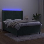 vidaXL Pat cu arcuri, saltea și LED, verde închis, 140x190 cm, catifea vidaXL Pat cu arcuri, saltea și LED, verde închis, 140x190 cm, catifea