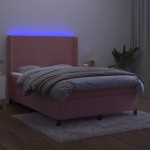 vidaXL Pat cu arcuri, cu saltea și LED, roz, 140x190 cm catifea