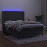 vidaXL Pat cu arcuri, saltea și LED, gri închis, 140x200 cm, catifea