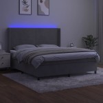 vidaXL Pat cu arcuri, saltea și LED, gri deschis, 160x200 cm, catifea