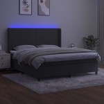 vidaXL Pat cu arcuri, saltea și LED, gri închis, 160x200 cm, catifea