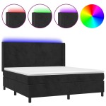 vidaXL Pat cu arcuri, saltea și LED, negru, 180x200 cm, catifea vidaXL Pat cu arcuri, saltea și LED, negru, 180x200 cm, catifea
