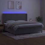 vidaXL Pat cu arcuri, saltea și LED, gri deschis, 200x200 cm, catifea