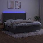 vidaXL Pat cu arcuri, saltea și LED, gri închis, 200x200 cm, catifea