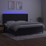 vidaXL Pat cu arcuri, saltea și LED, negru, 200x200 cm, catifea
