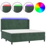 vidaXL Pat cu arcuri, saltea și LED, verde închis, 200x200 cm, catifea vidaXL Pat cu arcuri, saltea și LED, verde închis, 200x200 cm, catifea