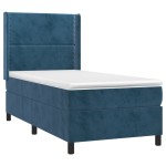 vidaXL Pat cu arcuri, saltea și LED, bleumarin, 90x190 cm, catifea