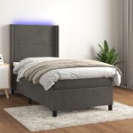 vidaXL Pat cu arcuri, saltea și LED, gri închis, 90x200 cm, catifea vidaXL Pat cu arcuri, saltea și LED, gri închis, 90x200 cm, catifea