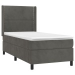 vidaXL Pat cu arcuri, saltea și LED, gri închis, 90x200 cm, catifea vidaXL Pat cu arcuri, saltea și LED, gri închis, 90x200 cm, catifea