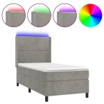 vidaXL Pat cu arcuri, saltea și LED, gri deschis, 100x200 cm, catifea vidaXL Pat cu arcuri, saltea și LED, gri deschis, 100x200 cm, catifea